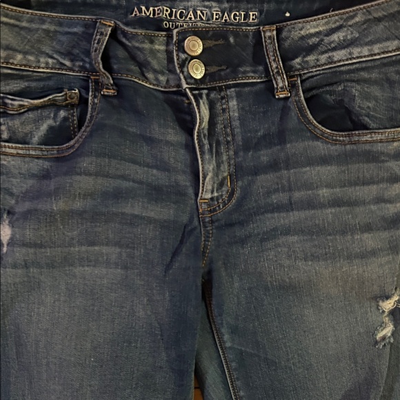 EUC American Eagle Outfitters Distressed Artist Flare Distressed Blue Jeans - Picture 5 of 13